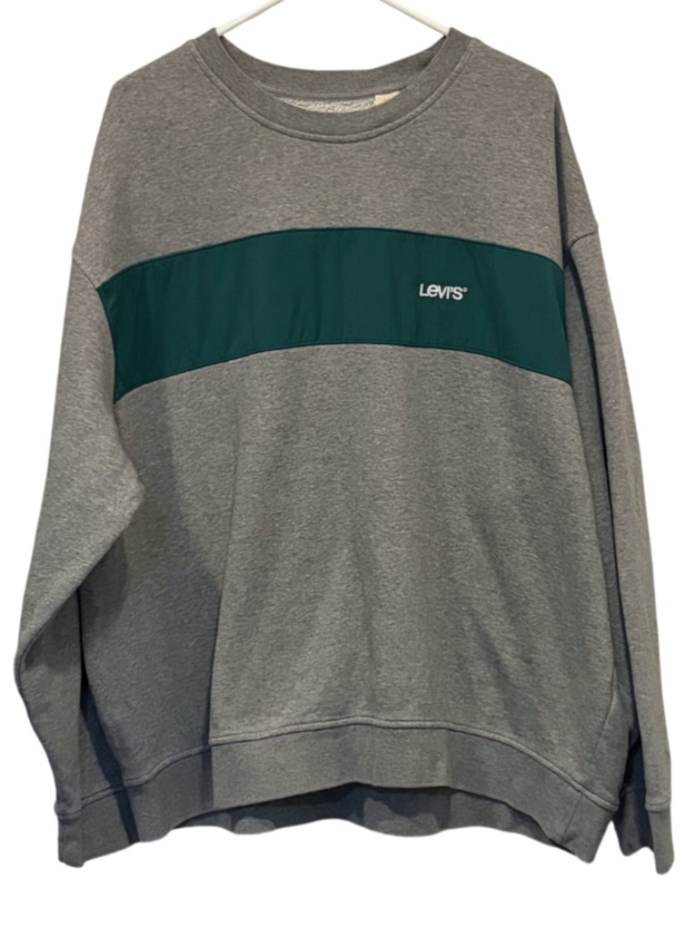 Levi's Grey and Green Striped Design Crew Neck fleece pullover sweatshirt